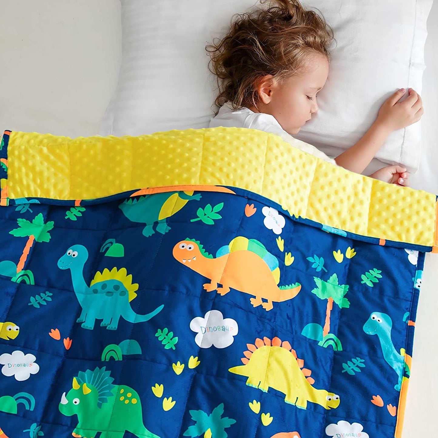 Soft 3lbs Weighted Toddler Blanket for Calming and Sleeping,Blue Dinosaur, 36x48 inches