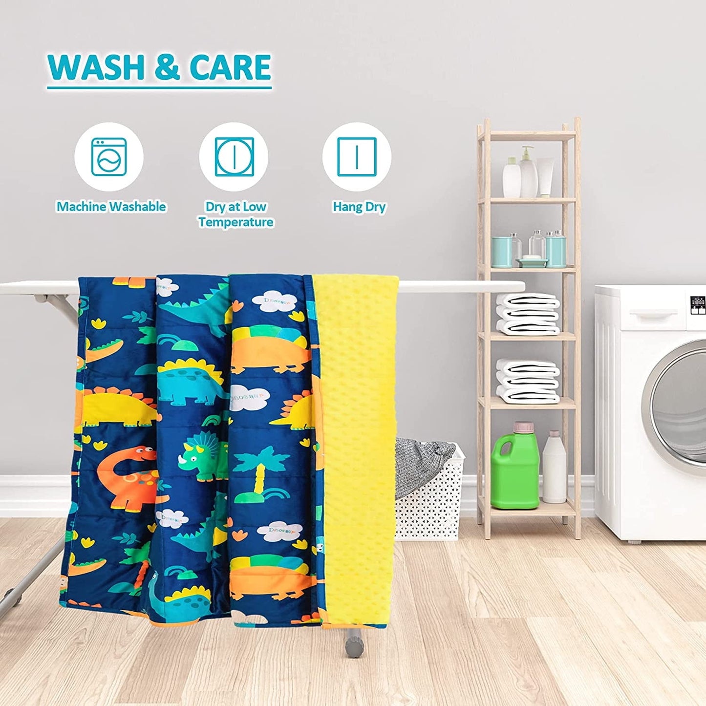 Soft 3lbs Weighted Toddler Blanket for Calming and Sleeping,Blue Dinosaur, 36x48 inches