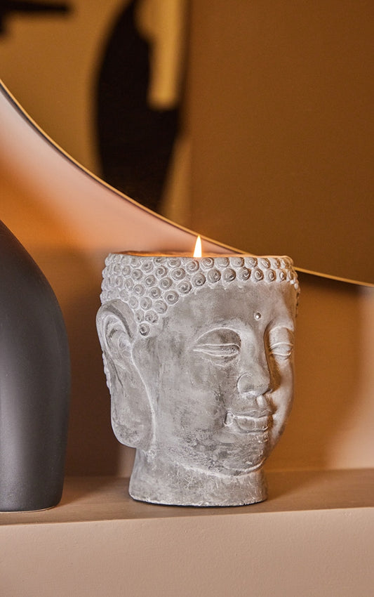 Cement Buddha Head Candle